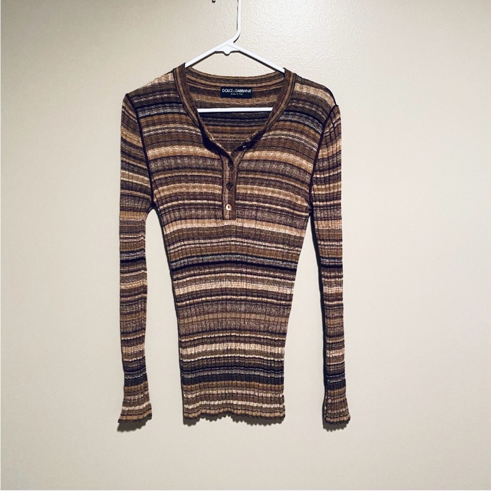 Dolce & Gabbana Brown Striped Long Sleeve Top